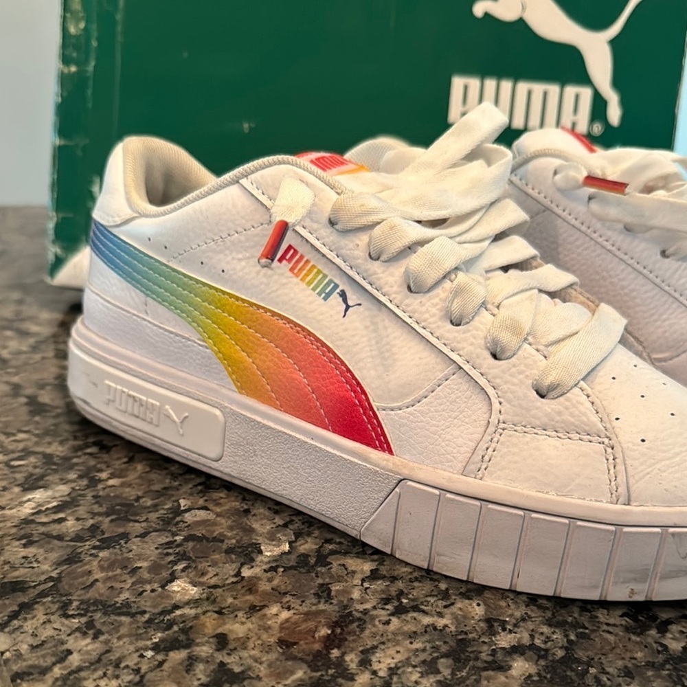 Puma call star rainbow White and Rainbow Sneakers with Platform Sole EUC 8.5 - Picture 2 of 14